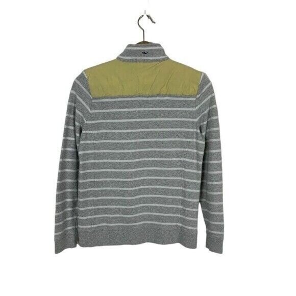 Vineyard Vines Striped Quarter Zip Pullover Sweater Gray Cotton Preppy Small - Picture 3 of 6